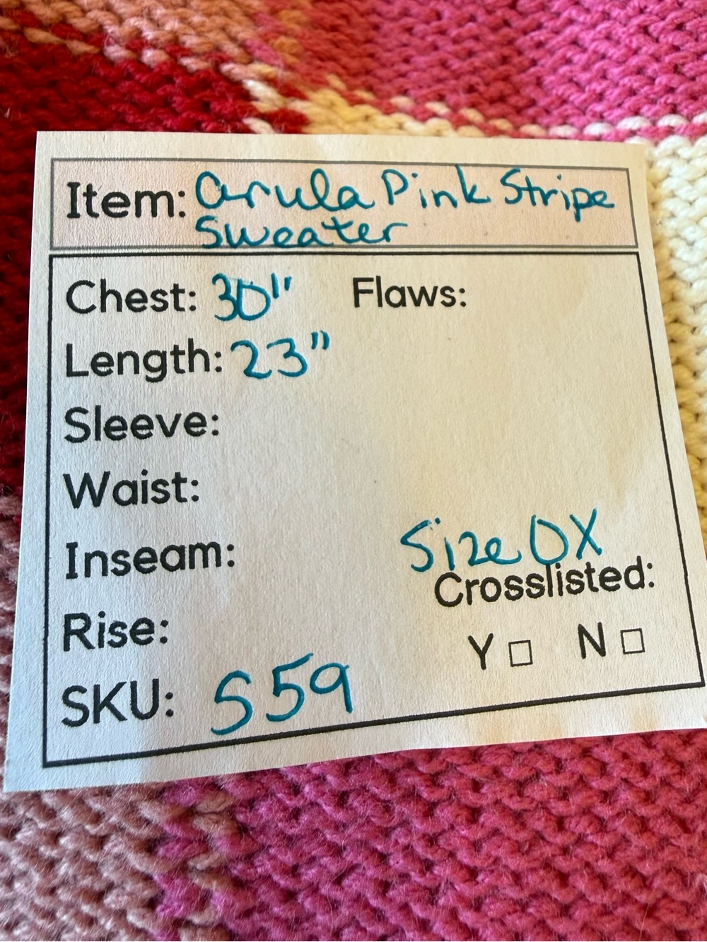 S59 -ARULA Pink, Red & Cream Striped Crewneck Sweater - Picture 4 of 4